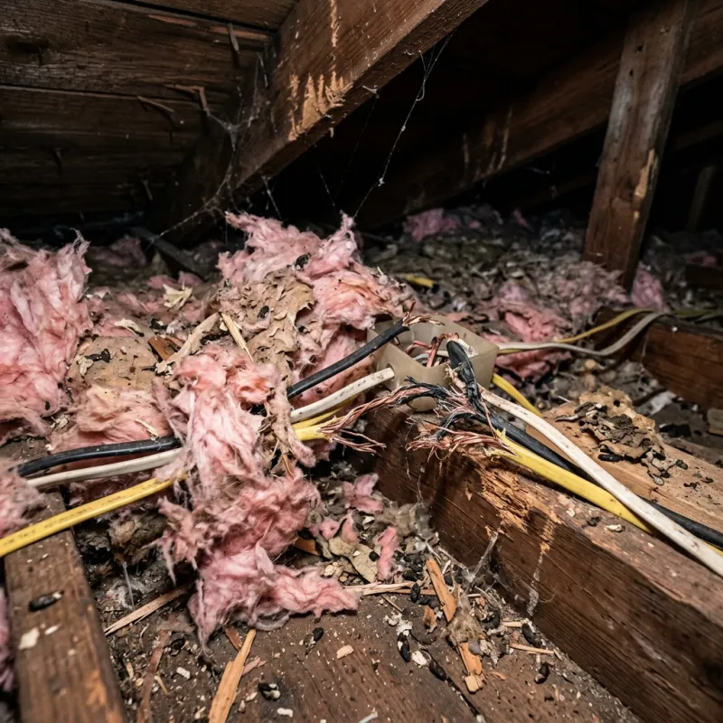 Contaminated ceiling insulation being assessed in a Seabrook roof space